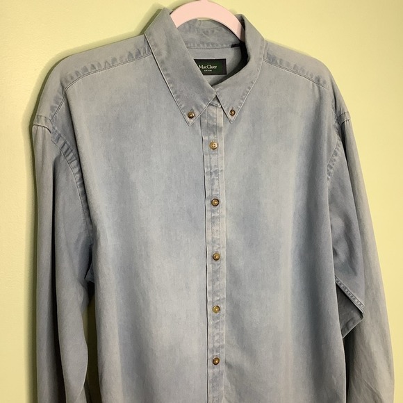 MacCluer Chambray Button Down Shirt 100% Cotton Faded Ombré Light Blue Denim - Picture 3 of 16